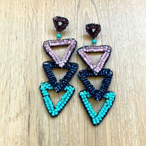 VINTAGE Anthropologie Color Block Beaded Earrings